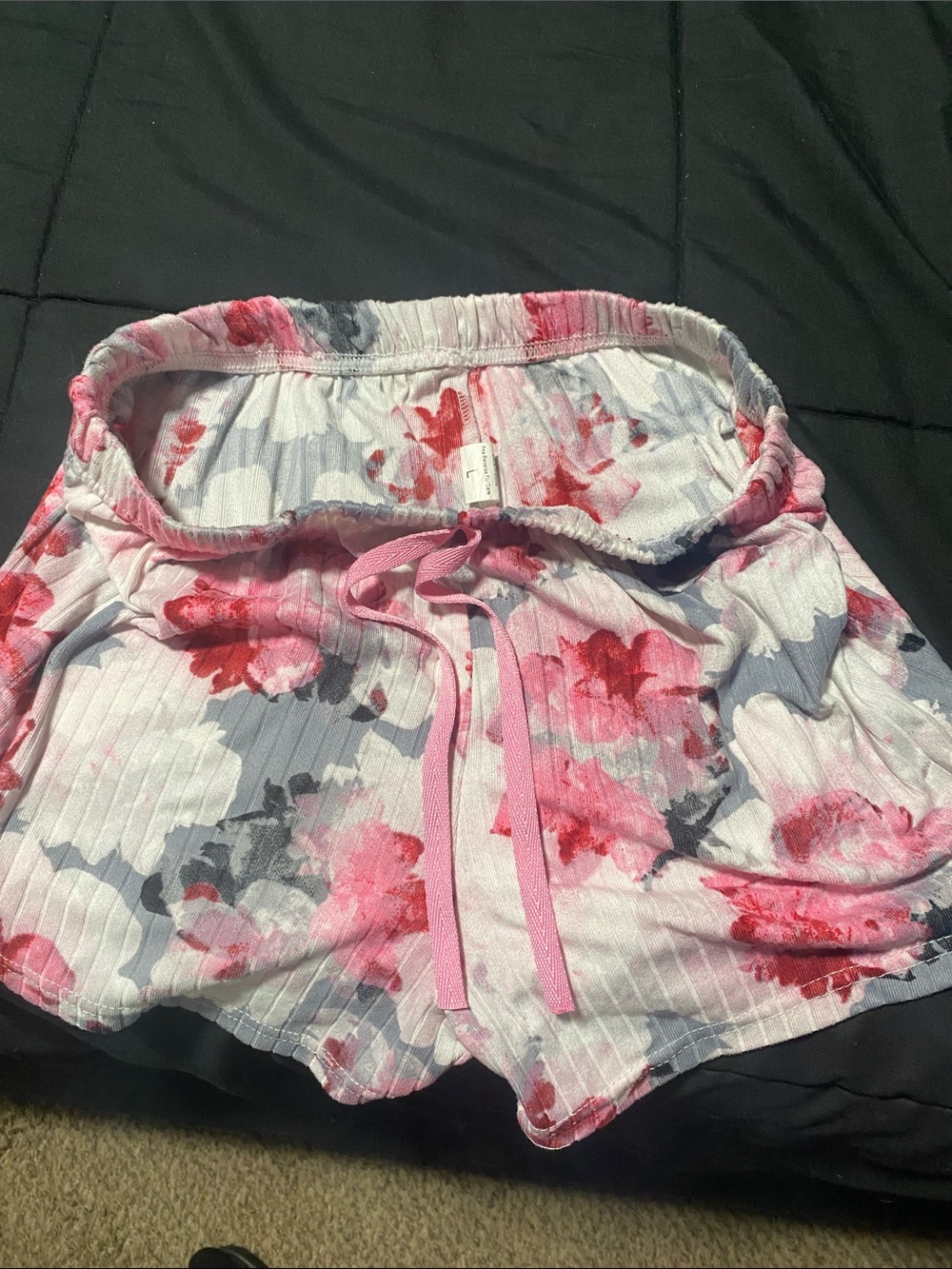 Women’s Floral Pink Ribbed Pajama Shorts